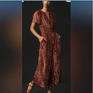 Anthropologie Somerset Velvet Burnout Jumpsuit Small‎ Whimsigoth Holiday Party